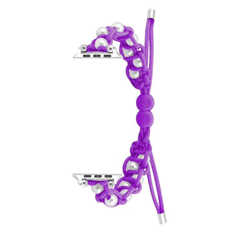 For Apple Watch 38mm Paracord Gypsophila Beads Drawstring Braided Watch Band(Purple)
