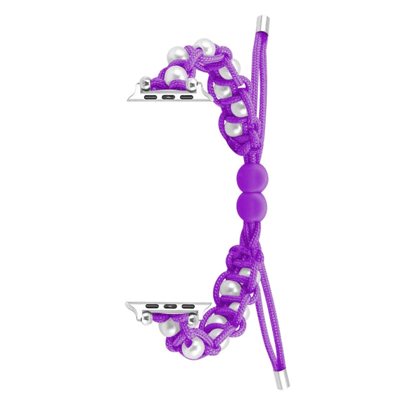 For Apple Watch 38mm Paracord Gypsophila Beads Drawstring Braided Watch Band(Purple)