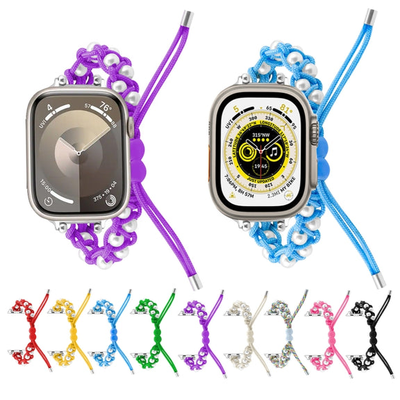 For Apple Watch SE 2022 40mm Paracord Gypsophila Beads Drawstring Braided Watch Band(Purple)