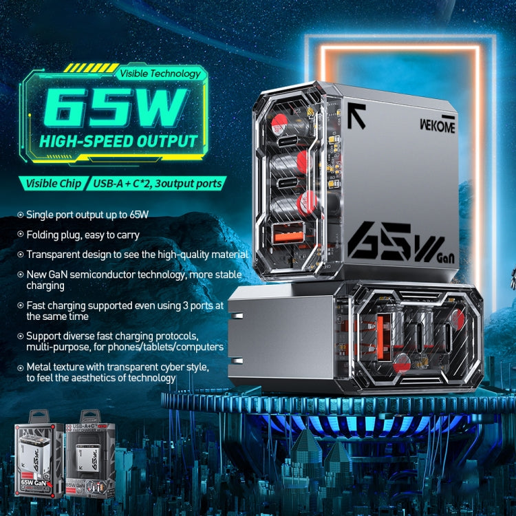 WK WP-U156 Pioneer Series 65W USB+Dual USB-C/Type-C GaN Charger(Silver)