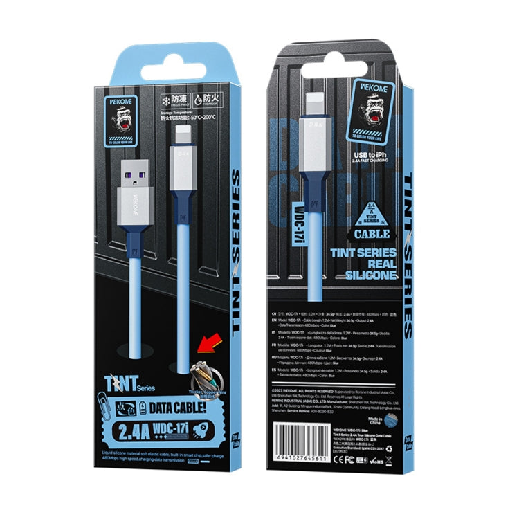 WK WDC-17 2.4A USB to 8 Pin Silicone Data Cable, Length: 1.2m(Blue)