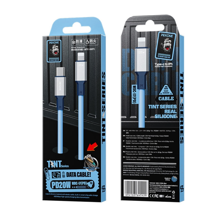 WK WDC-17 PD 20W USB-C/Type-C to 8 Pin Silicone Data Cable, Length: 1.2m(Blue)