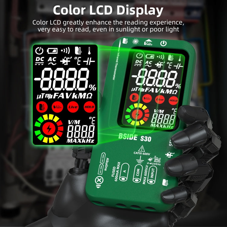 BSIDE S30 Smart Color Screen Infrared Temperature Measurement Multimeter(Red)