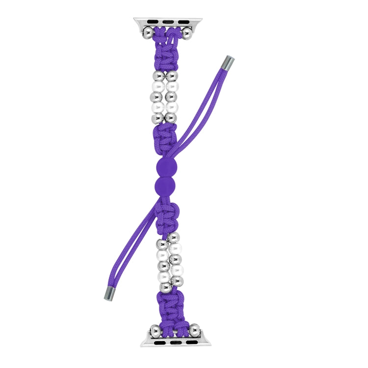 For Apple Watch SE 2022 44mm Paracord Row Beads Drawstring Braided Watch Band(Purple)