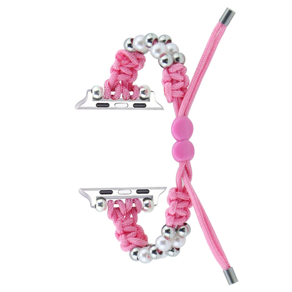 For Apple Watch Series 7 41mm Paracord Row Beads Drawstring Braided Watch Band(Pink)