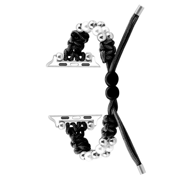 For Apple Watch SE 40mm Paracord Row Beads Drawstring Braided Watch Band(Black)