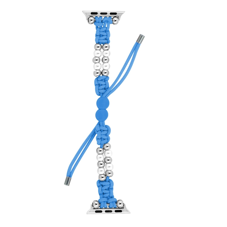 For Apple Watch SE 40mm Paracord Row Beads Drawstring Braided Watch Band(Blue)