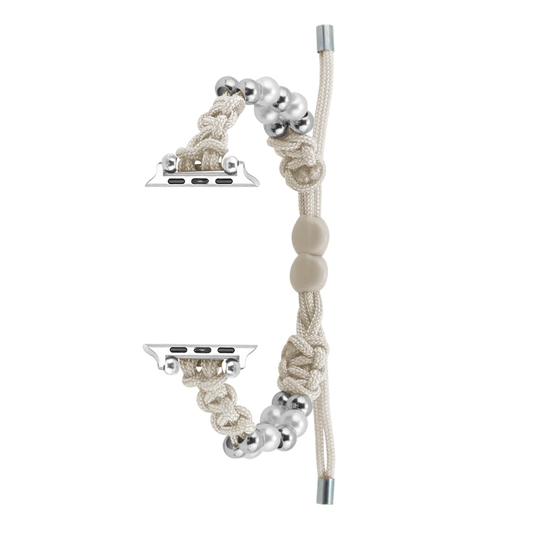 For Apple Watch SE 44mm Paracord Row Beads Drawstring Braided Watch Band(White)