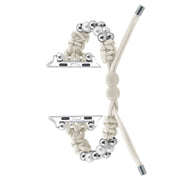 For Apple Watch SE 44mm Paracord Row Beads Drawstring Braided Watch Band(White)