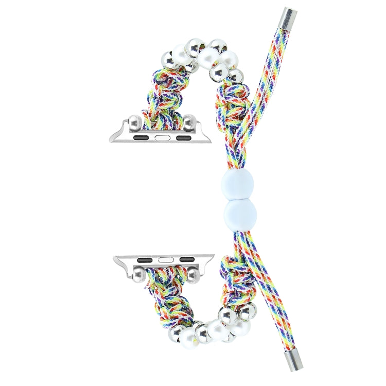 For Apple Watch SE 44mm Paracord Row Beads Drawstring Braided Watch Band(Rainbow)
