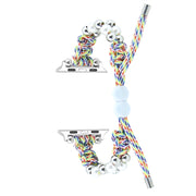 For Apple Watch SE 44mm Paracord Row Beads Drawstring Braided Watch Band(Rainbow)