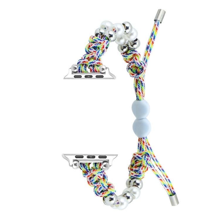 For Apple Watch SE 44mm Paracord Row Beads Drawstring Braided Watch Band(Rainbow)