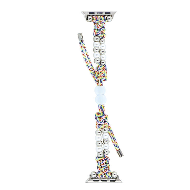 For Apple Watch SE 44mm Paracord Row Beads Drawstring Braided Watch Band(Rainbow)