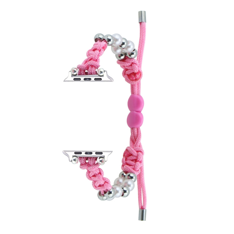 For Apple Watch SE 44mm Paracord Row Beads Drawstring Braided Watch Band(Pink)