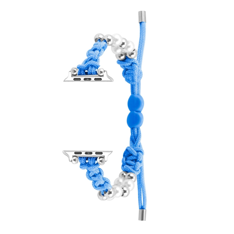 For Apple Watch SE 44mm Paracord Row Beads Drawstring Braided Watch Band(Blue)