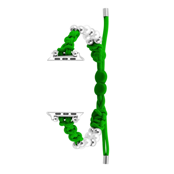 For Apple Watch SE 44mm Paracord Row Beads Drawstring Braided Watch Band(Green)