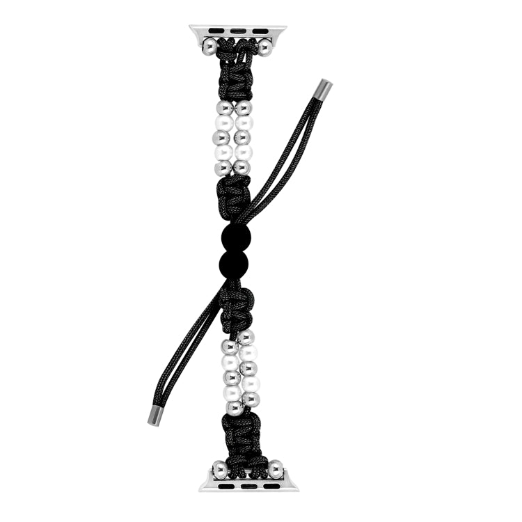 For Apple Watch Series 2 42mm Paracord Row Beads Drawstring Braided Watch Band(Black)