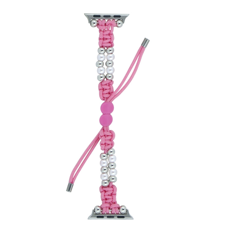 For Apple Watch 42mm Paracord Row Beads Drawstring Braided Watch Band(Pink)