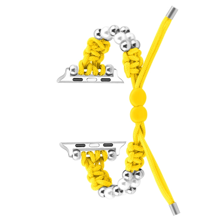 For Apple Watch 42mm Paracord Row Beads Drawstring Braided Watch Band(Yellow)