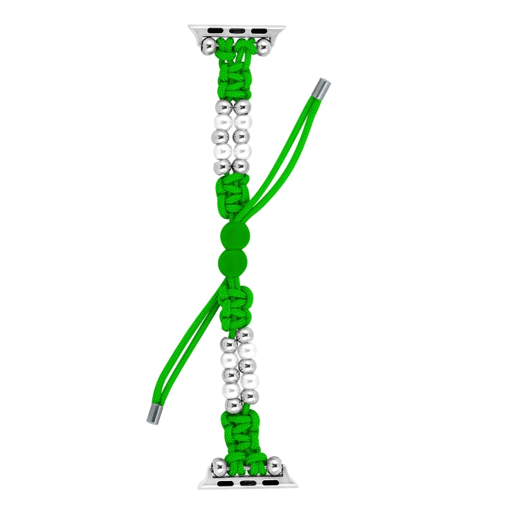 For Apple Watch 42mm Paracord Row Beads Drawstring Braided Watch Band(Green)