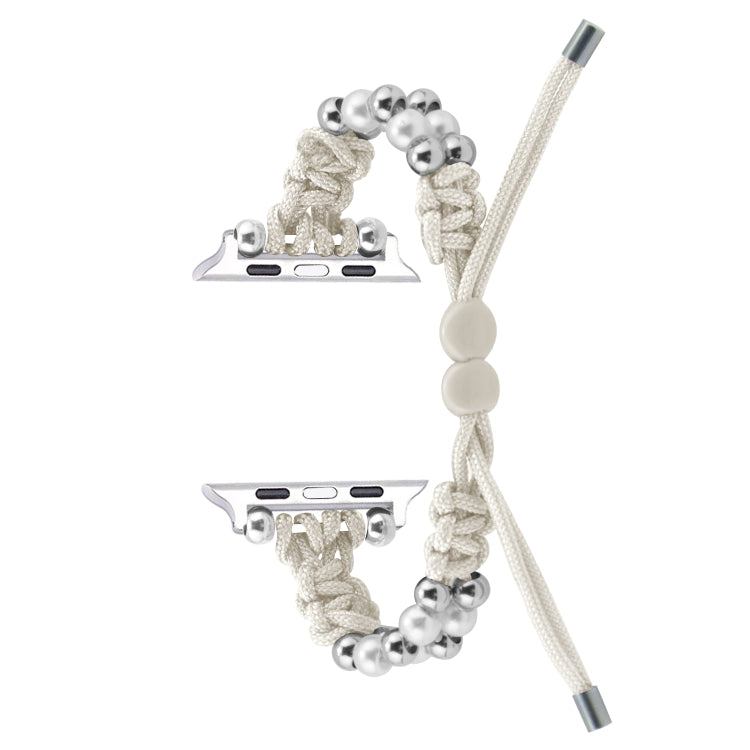 For Apple Watch 38mm Paracord Row Beads Drawstring Braided Watch Band(White)