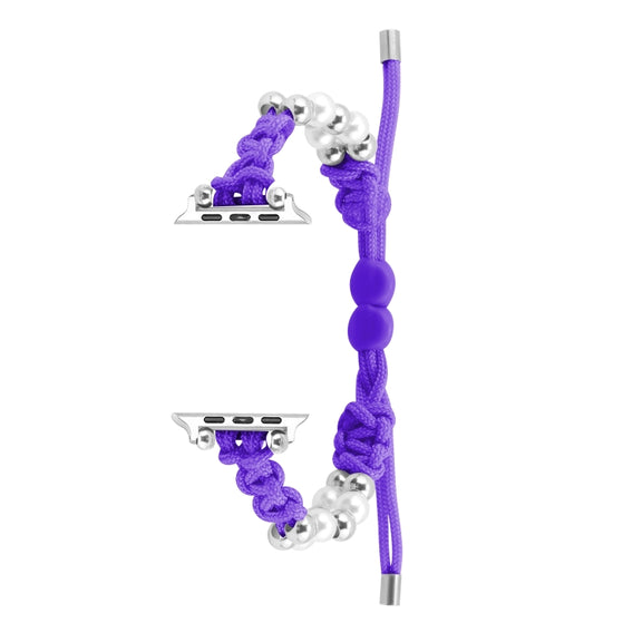 For Apple Watch 38mm Paracord Row Beads Drawstring Braided Watch Band(Purple)