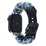 For Apple Watch Series 8 45mm Paracord Plain Braided Webbing Buckle Watch Band(Blue Green)