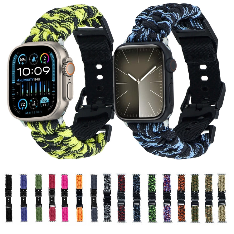 For Apple Watch Series 9 41mm Paracord Plain Braided Webbing Buckle Watch Band(Red White Blue)