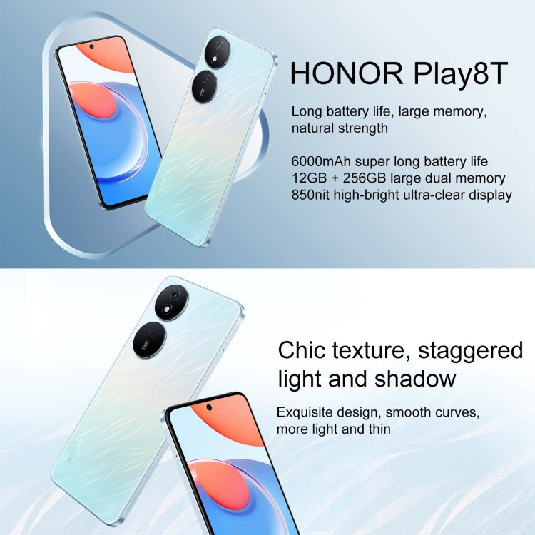 Honor Play8T, 12GB+256GB,  6.8 inch MagicOS 7.2 Dimensity 6080 Octa Core up to 2.4GHz, Network: 5G, OTG, Not Support Google Play(Silver)