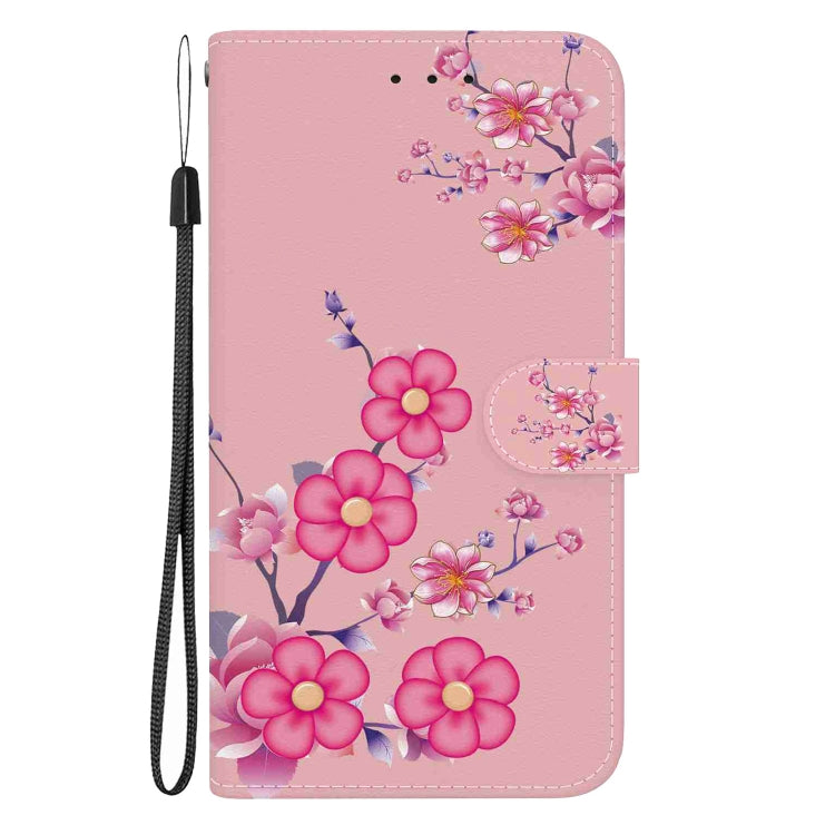 For OPPO A57 5G / A57s 4G Crystal Texture Colored Drawing Leather Phone Case(Cherry Blossoms)
