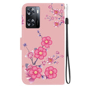 For OPPO A57 5G / A57s 4G Crystal Texture Colored Drawing Leather Phone Case(Cherry Blossoms)