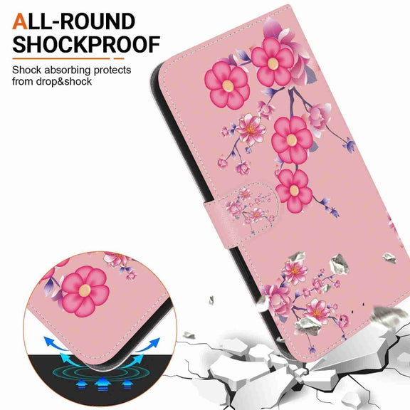 For OPPO A57 5G / A57s 4G Crystal Texture Colored Drawing Leather Phone Case(Cherry Blossoms)
