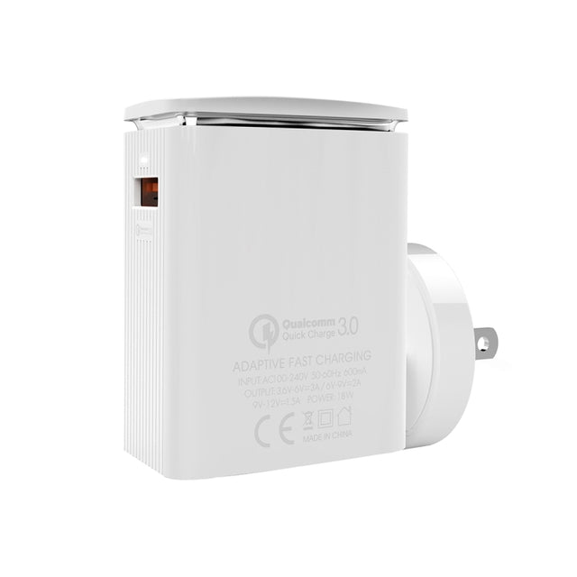 LDNIO A1301Q 2 in 1 18W QC3.0 USB Interface Travel Charger Mobile Phone Charger with 8 Pin Data Cable, US Plug