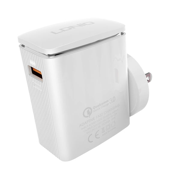 LDNIO A1301Q 2 in 1 18W QC3.0 USB Interface Travel Charger Mobile Phone Charger with Micro USB Data Cable, US Plug