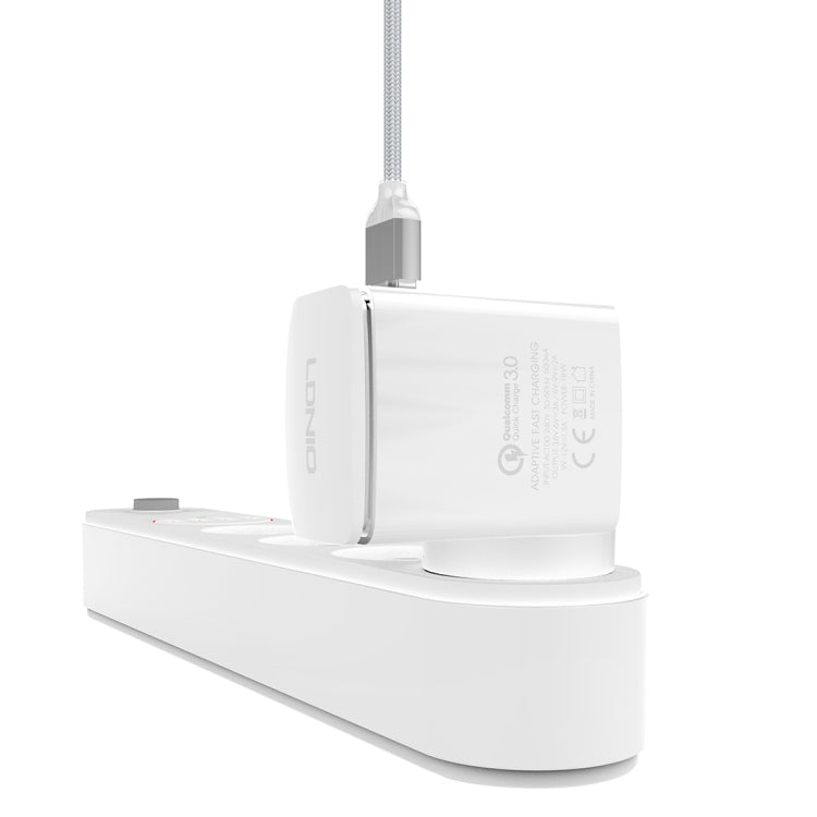 LDNIO A1301Q 2 in 1 18W QC3.0 USB Interface Travel Charger Mobile Phone Charger with Type-C / USB-C Data Cable, EU Plug