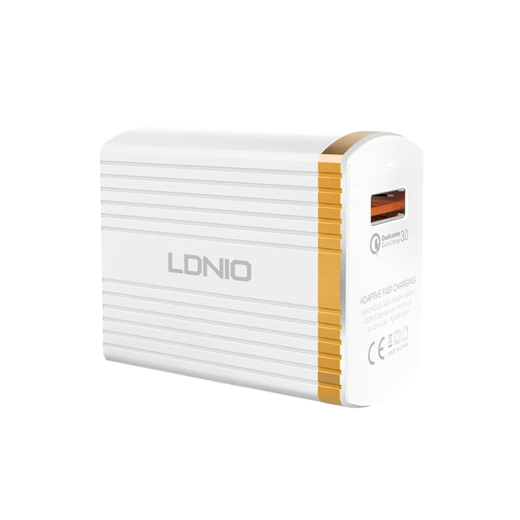 LDNIO A1302Q 2 in 1 18W QC3.0 USB Interface Grid Shape Travel Charger Mobile Phone Charger with Micro USB Data Cable, EU Plug