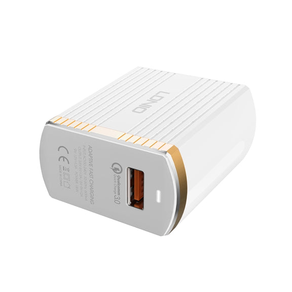 LDNIO A1302Q 2 in 1 18W QC3.0 USB Interface Grid Shape Travel Charger Mobile Phone Charger with Micro USB Data Cable, EU Plug