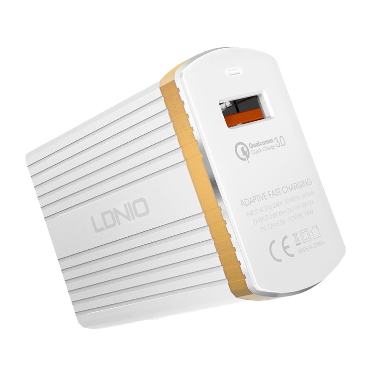 LDNIO A1302Q 2 in 1 18W QC3.0 USB Interface Grid Shape Travel Charger Mobile Phone Charger with Micro USB Data Cable, EU Plug