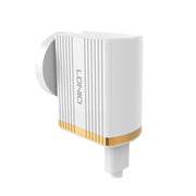 LDNIO A1302Q 2 in 1 18W QC3.0 USB Interface Grid Shape Travel Charger Mobile Phone Charger with Micro USB Data Cable, UK Plug