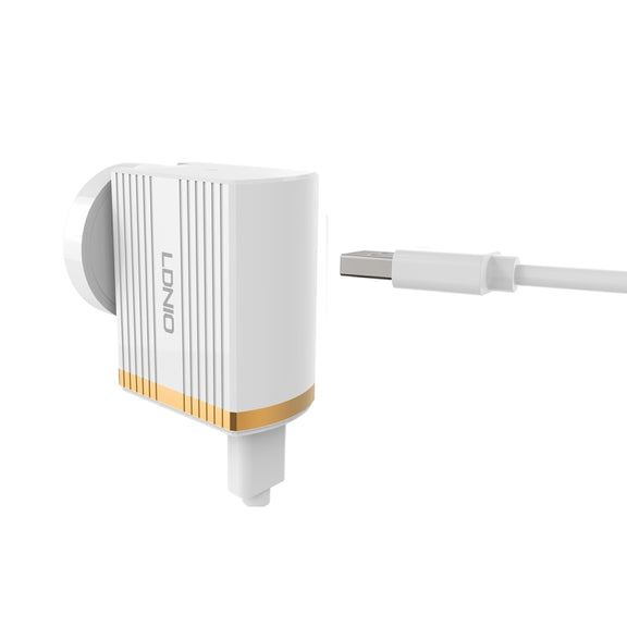 LDNIO A1302Q 2 in 1 18W QC3.0 USB Interface Grid Shape Travel Charger Mobile Phone Charger with Micro USB Data Cable, UK Plug