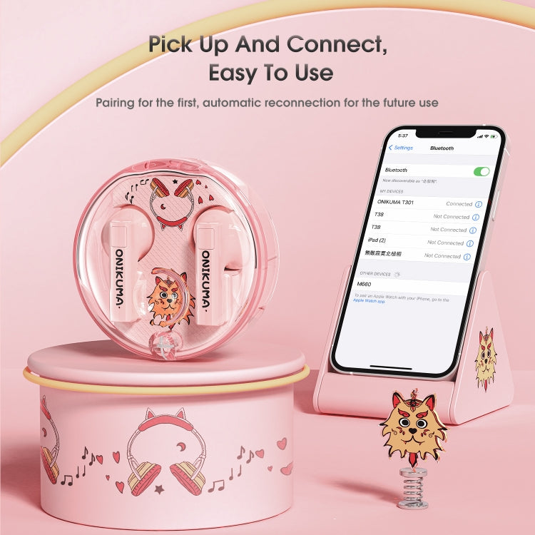 ONIKUMA T301 Transparent Cartoon Wireless Bluetooth Earphone(Pink)