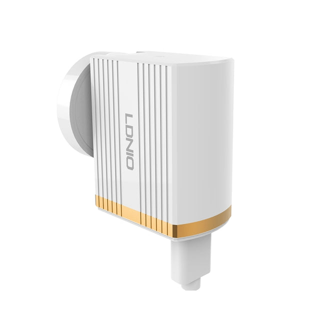 LDNIO A1302Q 2 in 1 18W QC3.0 USB Interface Grid Shape Travel Charger Mobile Phone Charger with 8 Pin Data Cable, UK Plug