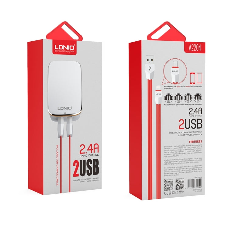 LDNIO A2204 2 in 1 12W Dual USB Interface Travel Charger Mobile Phone Charger with Micro USB Data Cable, EU Plug