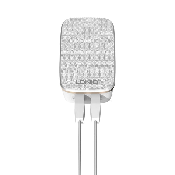 LDNIO A2204 2 in 1 12W Dual USB Interface Travel Charger Mobile Phone Charger with Micro USB Data Cable, US Plug
