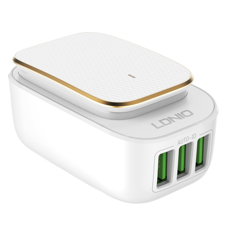 LDNIO A3305 3.4A 3 USB Interfaces Travel Charger Mobile Phone Charger, Support Touch LED Night Light, with Micro USB Data  Cable, EU Plug