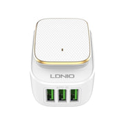 LDNIO A3305 3.4A 3 USB Interfaces Travel Charger Mobile Phone Charger, Support Touch LED Night Light, with Micro USB Data  Cable, EU Plug