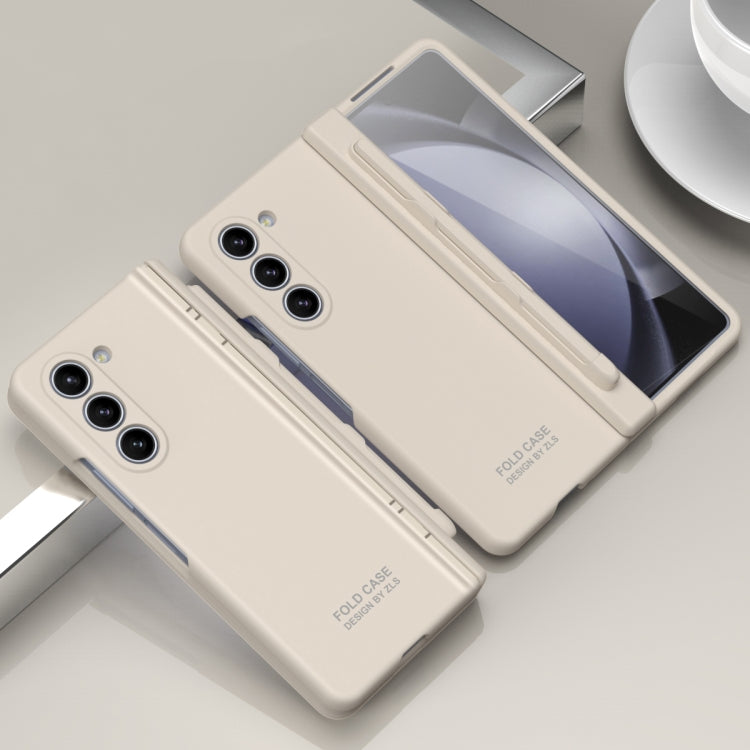 For Samsung Galaxy Z Fold5 Extraordinary Series Hinged Folding Full Phone Case with Pen Slot & Stylus(White)