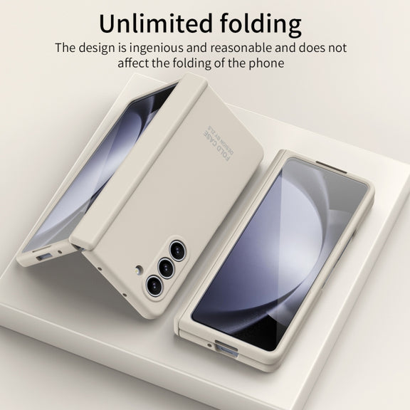 For Samsung Galaxy Z Fold5 Extraordinary Series Hinged Folding Full Phone Case with Pen Slot & Stylus(White)