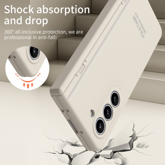 For Samsung Galaxy Z Fold5 Extraordinary Series Hinged Folding Full Phone Case with Pen Slot & Stylus(White)