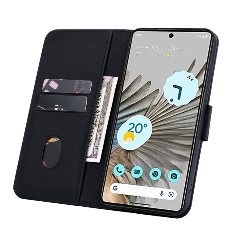 For Google Pixel 7a Business Diamond Buckle Leather Phone Case with Lanyard(Black)